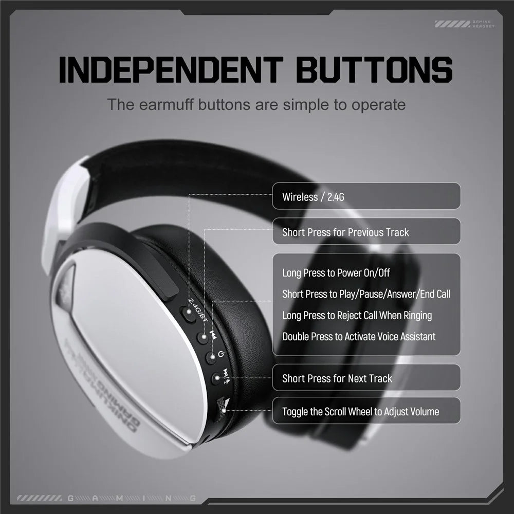 ONIKUMA GT887 Gaming Headphones with Microphone 4 Modes Wireless / Wired Over-Ear Headset - White - 6