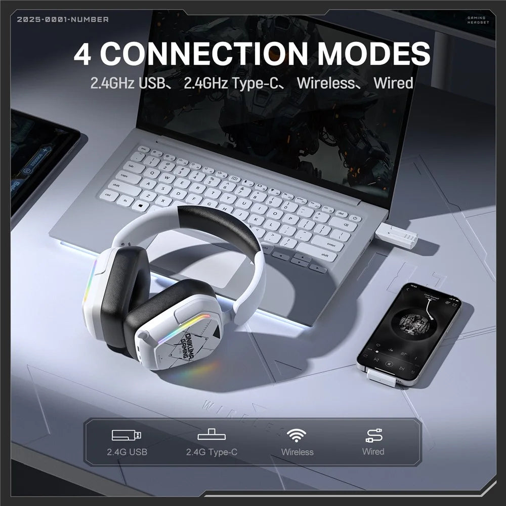 ONIKUMA GT883 Wireless Gaming Headset 4 Mode Bluetooth-Compatible Headphones with Microphone - White - 3