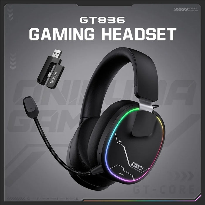ONIKUMA GT836 Wireless Gaming Headset 4 Mode Bluetooth-Compatible Headphones with Noise Cancelling Microphone - Black - 2