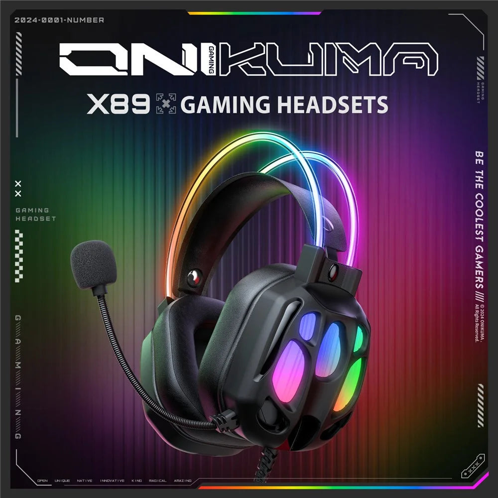 ONIKUMA X89 Gaming Headset RGB Wired Over Ear Headphones with Microphone For PC  /  Laptop Use - Black - 2