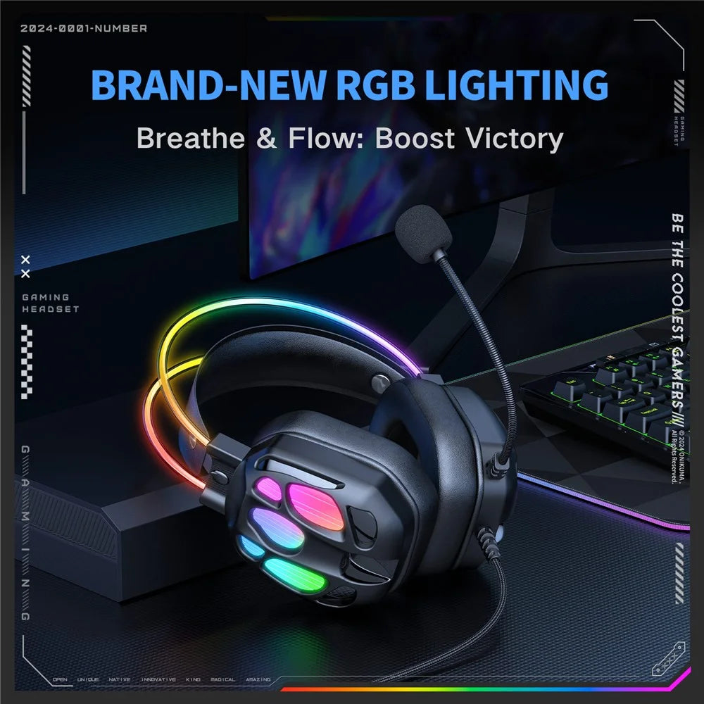 ONIKUMA X89 Gaming Headset RGB Wired Over Ear Headphones with Microphone For PC  /  Laptop Use - Black - 3