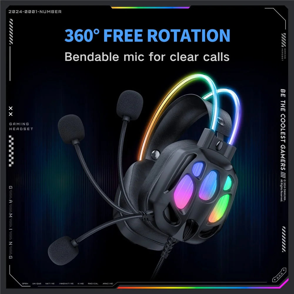 ONIKUMA X89 Gaming Headset RGB Wired Over Ear Headphones with Microphone For PC  /  Laptop Use - Black - 4