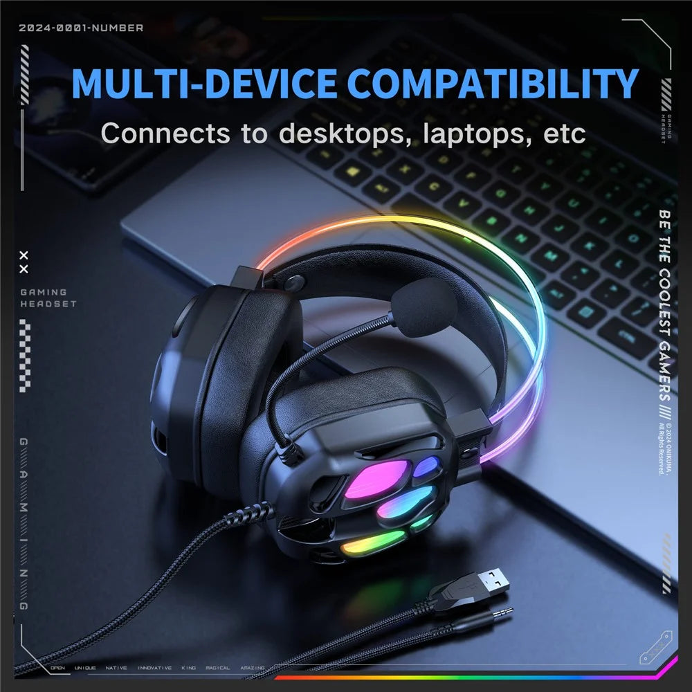 ONIKUMA X89 Gaming Headset RGB Wired Over Ear Headphones with Microphone For PC  /  Laptop Use - Black - 5