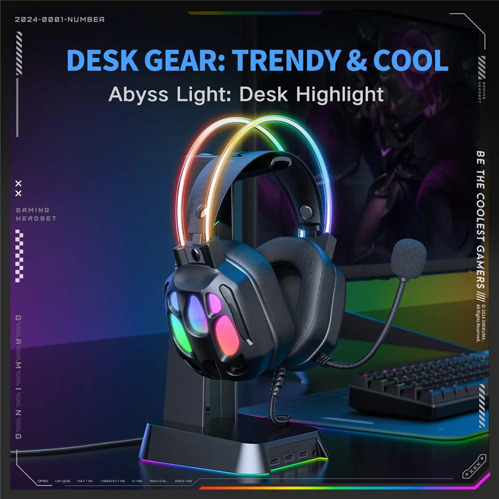 ONIKUMA X89 Gaming Headset RGB Wired Over Ear Headphones with Microphone For PC  /  Laptop Use - Black - 6