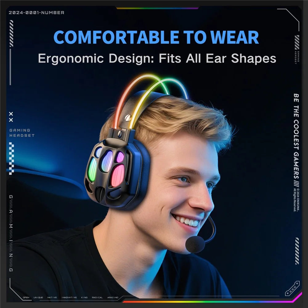 ONIKUMA X89 Gaming Headset RGB Wired Over Ear Headphones with Microphone For PC  /  Laptop Use - Black - 7
