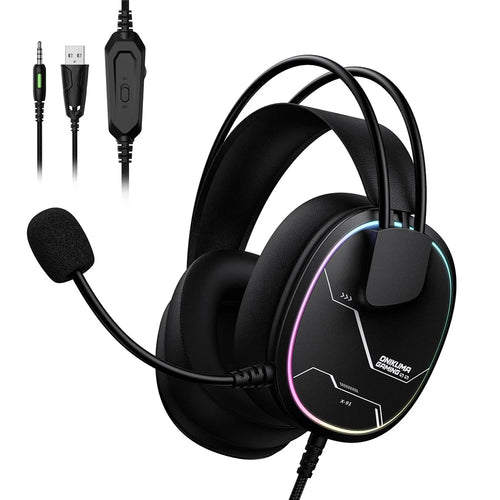 ONIKUMA X91 Gaming Headset Wired Over-Ear Headphones with Microphone RGB LED For PC  /  PS5  /  Gaming - Black - 1