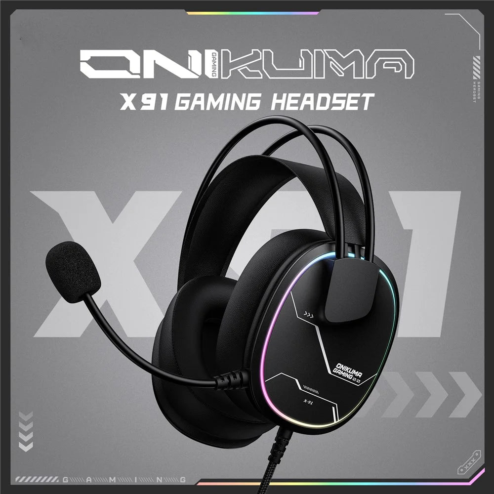 ONIKUMA X91 Gaming Headset Wired Over-Ear Headphones with Microphone RGB LED For PC  /  PS5  /  Gaming - Black - 2