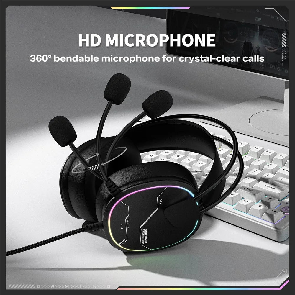 ONIKUMA X91 Gaming Headset Wired Over-Ear Headphones with Microphone RGB LED For PC  /  PS5  /  Gaming - Black - 5