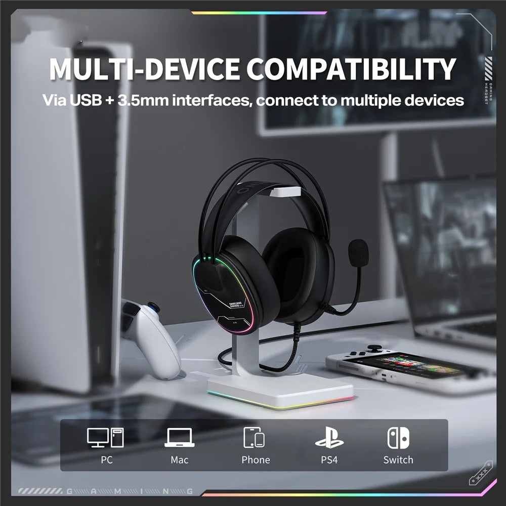 ONIKUMA X91 Gaming Headset Wired Over-Ear Headphones with Microphone RGB LED For PC  /  PS5  /  Gaming - Black - 6