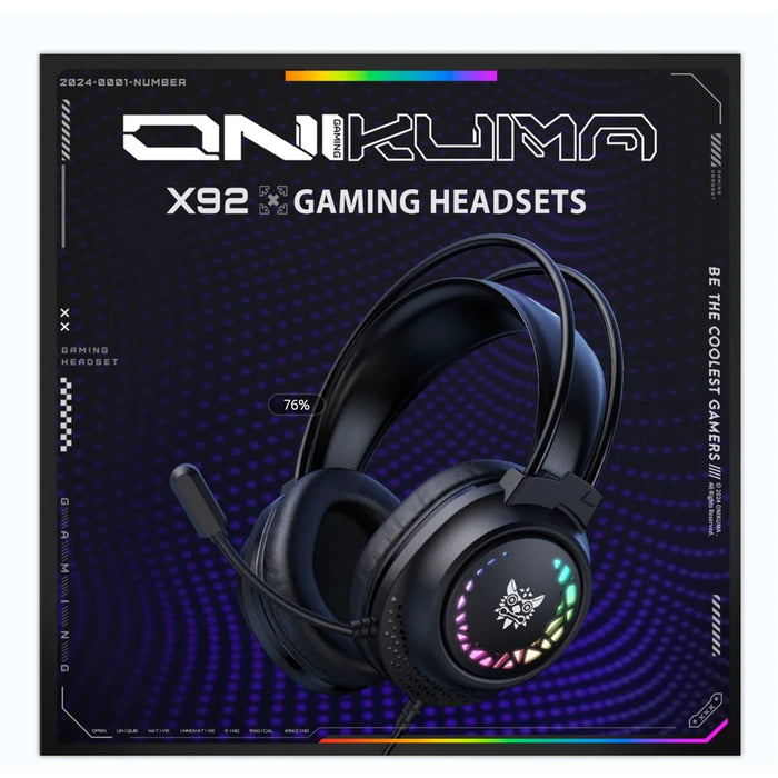 ONIKUMA X92 Gaming Headset RGB LED Wired Over Ear Headphones with Microphone For PC PS5 Gaming - Black - 2