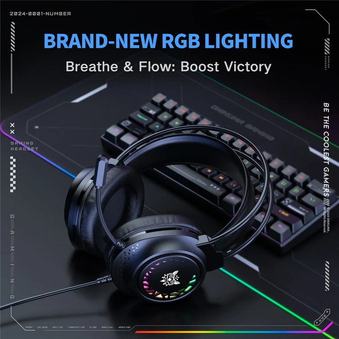 ONIKUMA X92 Gaming Headset RGB LED Wired Over Ear Headphones with Microphone For PC PS5 Gaming - Black - 3