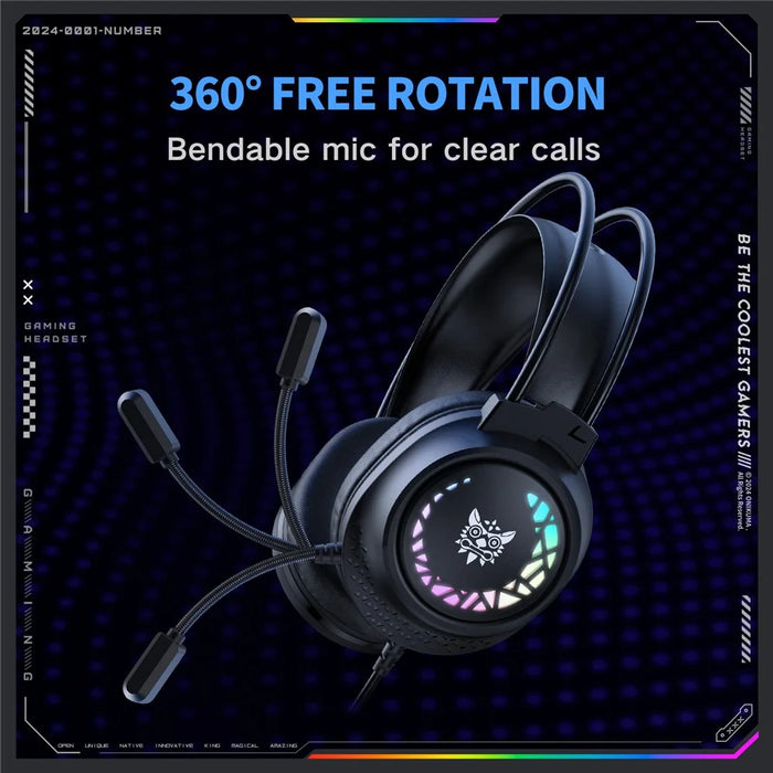 ONIKUMA X92 Gaming Headset RGB LED Wired Over Ear Headphones with Microphone For PC PS5 Gaming - Black - 4