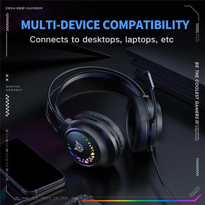 ONIKUMA X92 Gaming Headset RGB LED Wired Over Ear Headphones with Microphone For PC PS5 Gaming - Black - 5