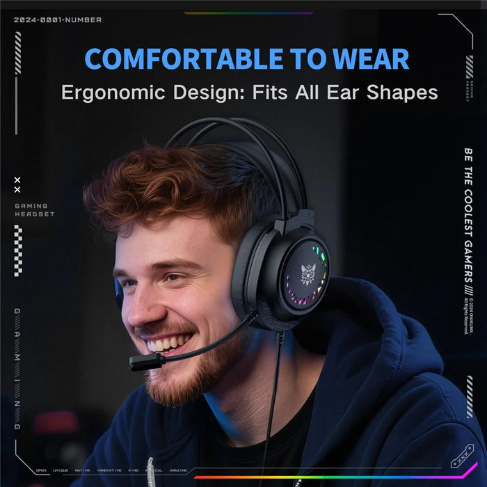 ONIKUMA X92 Gaming Headset RGB LED Wired Over Ear Headphones with Microphone For PC PS5 Gaming - Black - 7