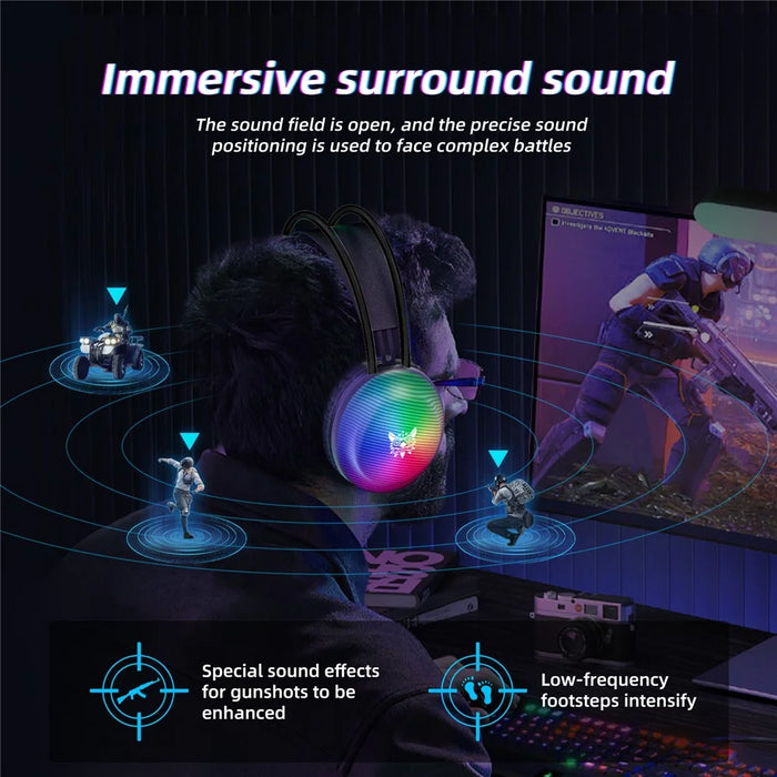 ONIKUMA X29 Gaming Headset Wired Over Ear with Microphone RGB Lighting For PC  /  Console Gaming - Black - 6