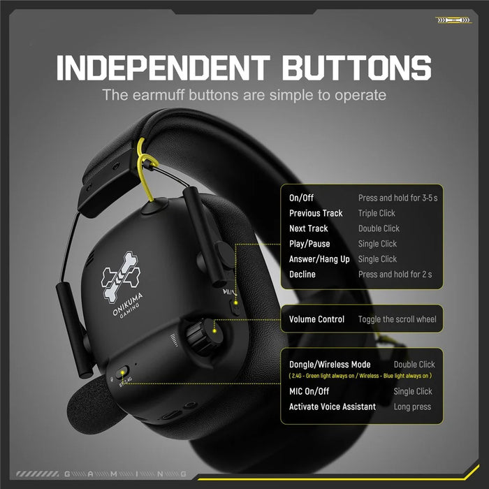 ONIKUMA GT888 4-Mode Gaming Headset Bluetooth-compatible 2.4G Wireless Headphone - Black - 5