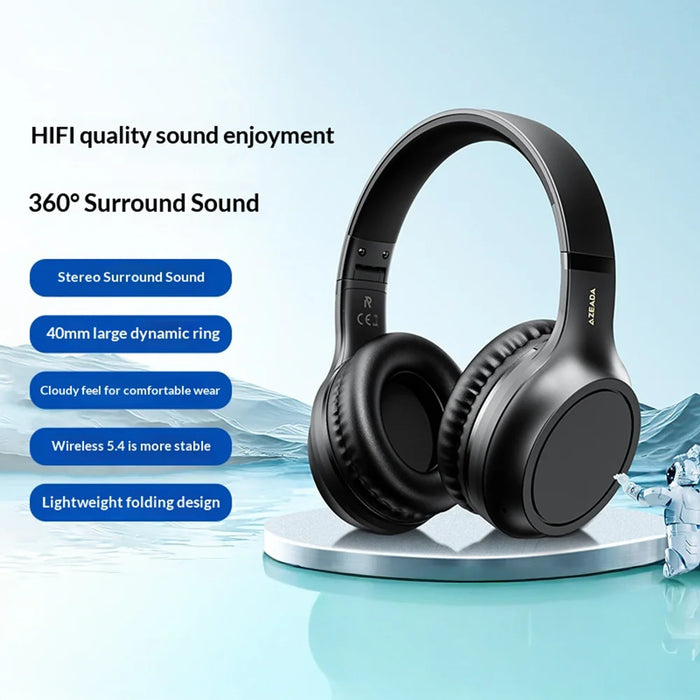 AZEADA Z-BH03 Wireless Headphones 40mm Driver Surround Sound Bluetooth-compatible 5.4 Headset - Midnight Black - 3
