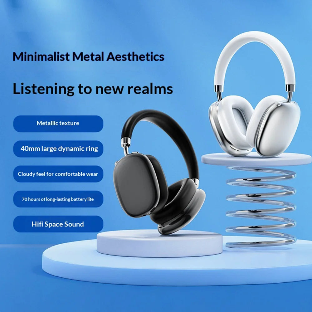 AZEADA Wireless Bluetooth-compatible Headphones 40mm Driver 70H Playtime 5.4 Metal Adjustable for Music - Black Wireless Over-Ear Headphones Az/Bh05 - 4