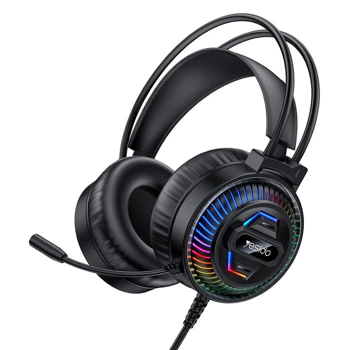 YESIDO EK06 Wired RGB Gaming Headset 40mm HD Speaker 360° Microphone Headphone for PC Computer - Black - 1