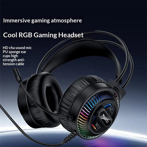 YESIDO EK06 Wired RGB Gaming Headset 40mm HD Speaker 360° Microphone Headphone for PC Computer - Black - 2