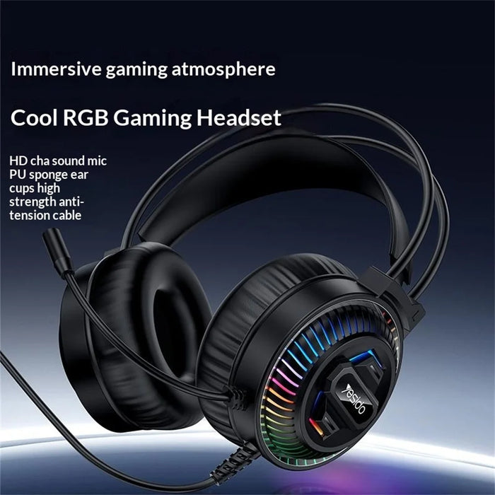 YESIDO EK06 Wired RGB Gaming Headset 40mm HD Speaker 360° Microphone Headphone for PC Computer - Black - 2