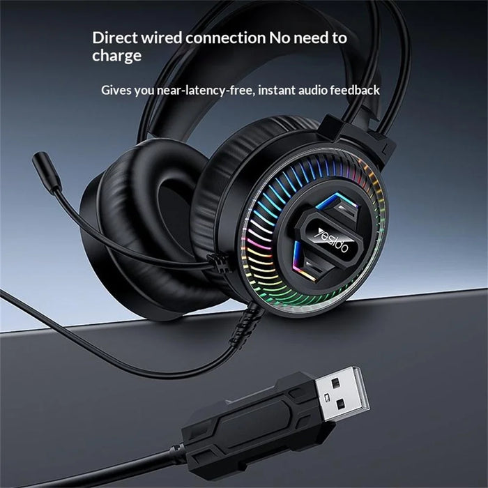 YESIDO EK06 Wired RGB Gaming Headset 40mm HD Speaker 360° Microphone Headphone for PC Computer - Black - 6