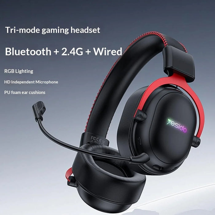 YESIDO EK07 Tri-Mode Gaming Headset Bluetooth-compatible 2.4G Wired Over Ear Headphones with Detachable Mic - Black - 2