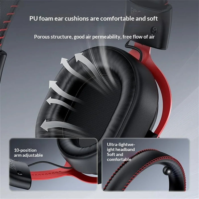 YESIDO EK07 Tri-Mode Gaming Headset Bluetooth-compatible 2.4G Wired Over Ear Headphones with Detachable Mic - Black - 5