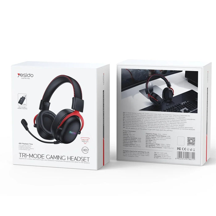 YESIDO EK07 Tri-Mode Gaming Headset Bluetooth-compatible 2.4G Wired Over Ear Headphones with Detachable Mic - Black - 6