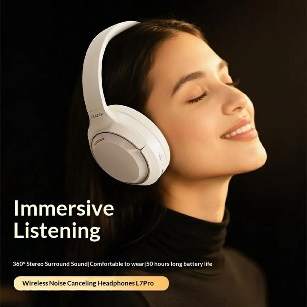 ERAZER L7 Pro Wireless Bluetooth-compatible Headphones ANC ENC Noise Cancelling Over Ear Headset for Gaming (Invested By Lenovo) - Beige - 2