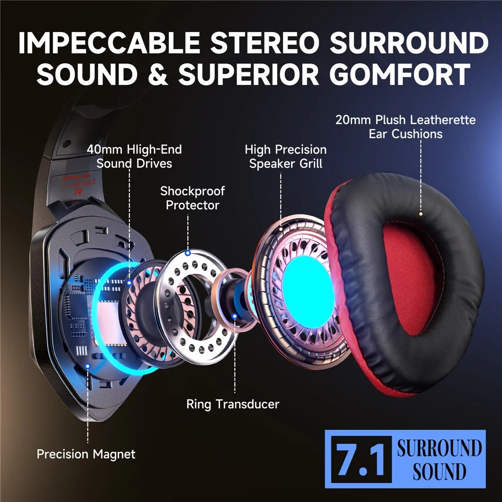 KOTION EACH G5000 Gaming Headset with Mic 7.1 Surround Sound RGB LED Headphones for PS4  /  PS5  /  PC  /  Xbox - Red - 2
