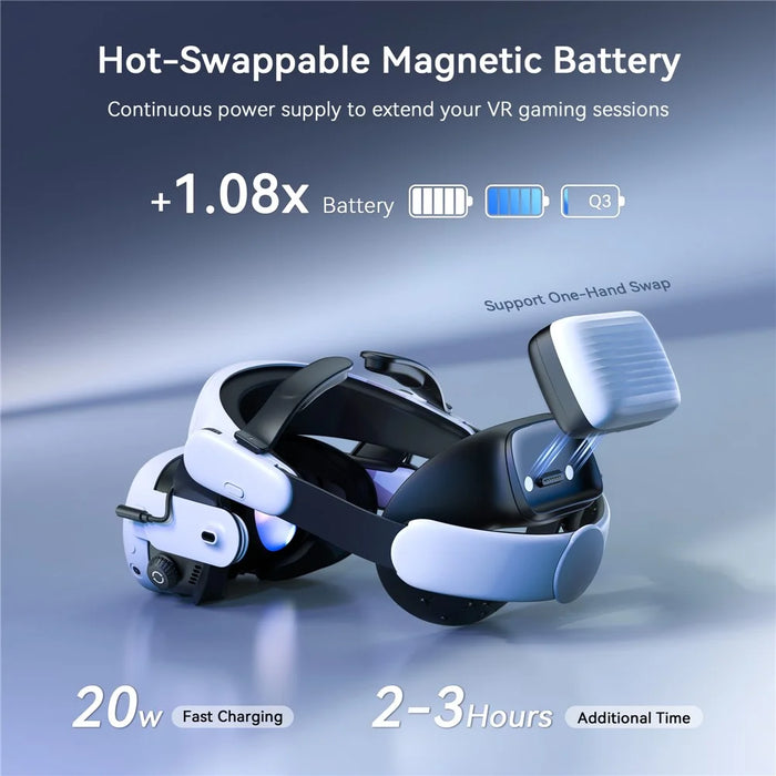 AMVR BS1 For Meta Quest 3 Rechargeable Battery Head Strap VR Headset Cooling System - White - 5