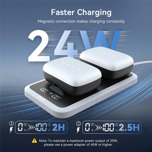 AMVR CD1 Dual Charging Dock with Power Display Magnetic Fast Charging Station for VR Headset Battery Pack - White - 2