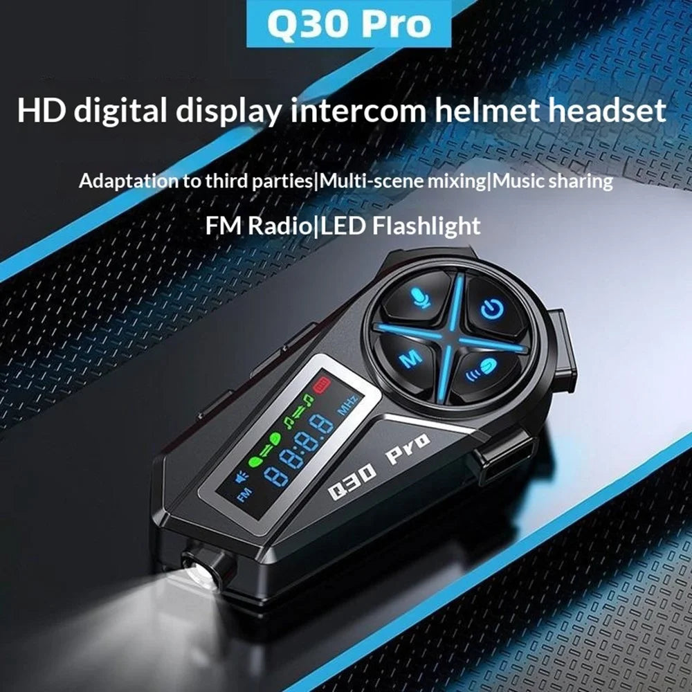 Q30 Pro Motorcycle Helmet with Soft Mic Bluetooth-compatible Intercom 1000mAh LED Display IP56 Waterproof Helmet Headset - Black - 3
