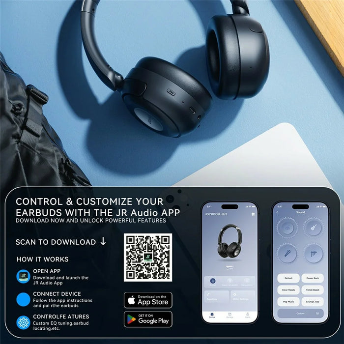 JOYROOM JR-JH3 Bluetooth-compatible Headphones Hybrid Active Noise Canceling Over-Ear Headset with 3.5mm Audio Cable - Black - 7