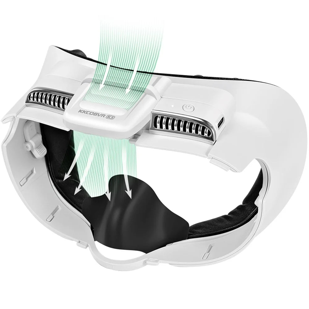 KKCOBVR K3 VR Headset Cooling Fan Mask for Meta Quest 3 Anti-Fog Ventilation Breathable Face Cover - White - 1
