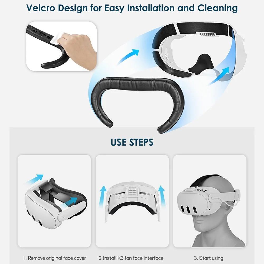 KKCOBVR K3 VR Headset Cooling Fan Mask for Meta Quest 3 Anti-Fog Ventilation Breathable Face Cover - White - 7