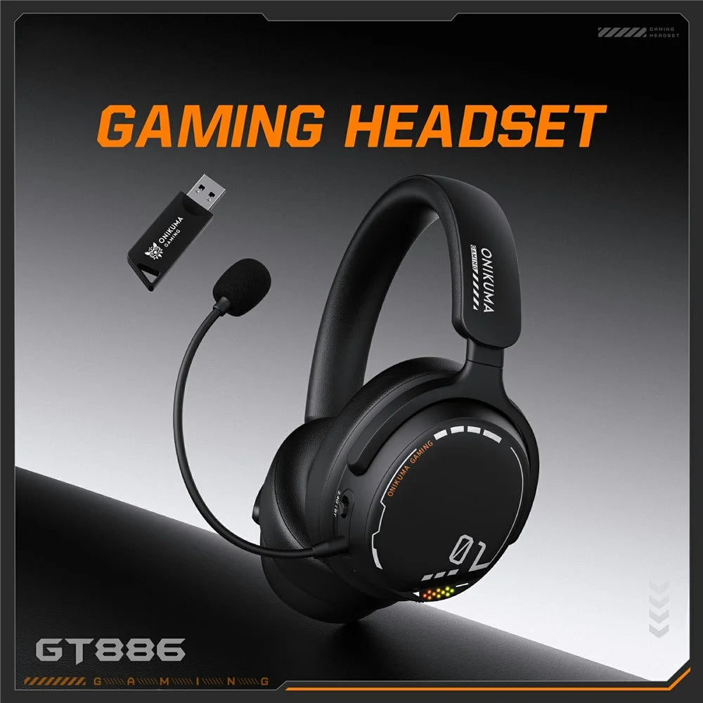 ONIKUMA GT886 Gaming Headset 2.4G Wireless Bluetooth-compatible Wired 3 Modes PC Headphone with Detachable Microphone - Black - 3