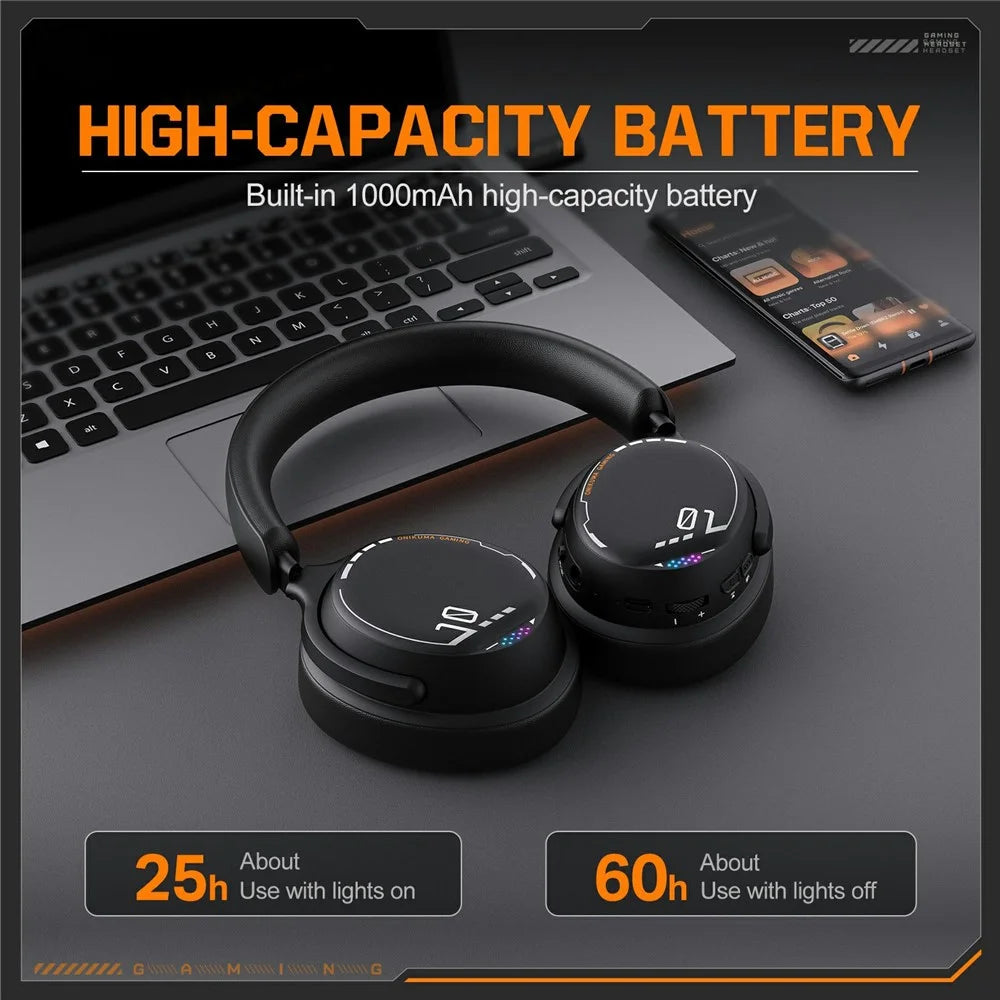 ONIKUMA GT886 Gaming Headset 2.4G Wireless Bluetooth-compatible Wired 3 Modes PC Headphone with Detachable Microphone - Black - 5