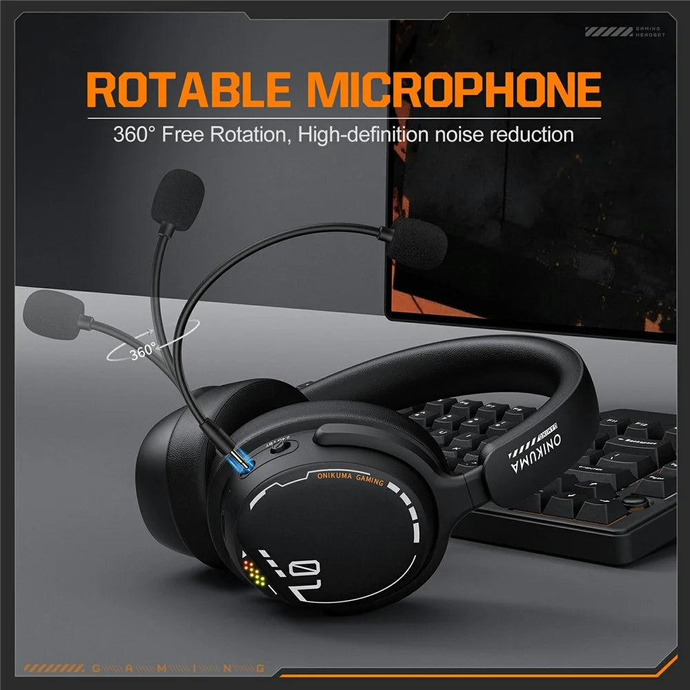 ONIKUMA GT886 Gaming Headset 2.4G Wireless Bluetooth-compatible Wired 3 Modes PC Headphone with Detachable Microphone - Black - 7
