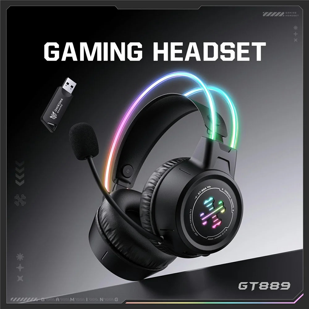 ONIKUMA GT889 Gaming Headset 2.4G Wireless Bluetooth-compatible Wired Triple-Mode RGB Lighting PC Headphones - Black - 4