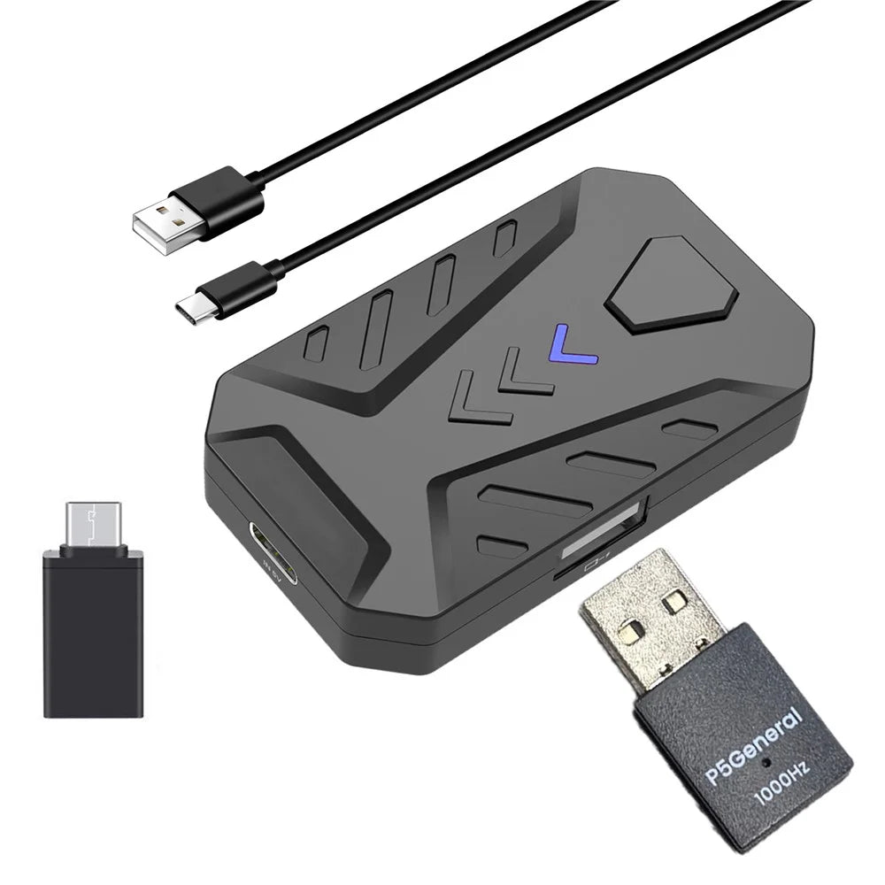 HXSJ Master-P5 Game Controller Adapter for PS5 Console RGB Breathing Light 1000Hz Keyboard Mouse Converter - Black - 1