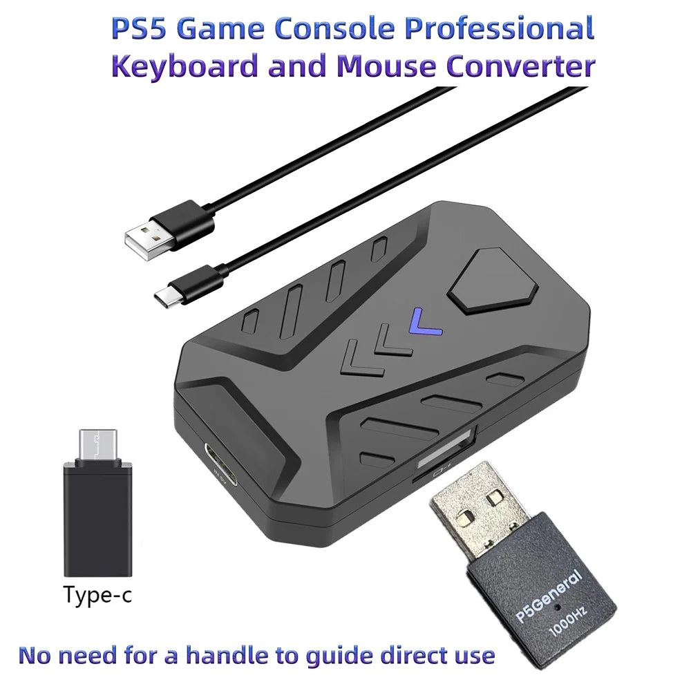 HXSJ Master-P5 Game Controller Adapter for PS5 Console RGB Breathing Light 1000Hz Keyboard Mouse Converter - Black - 2