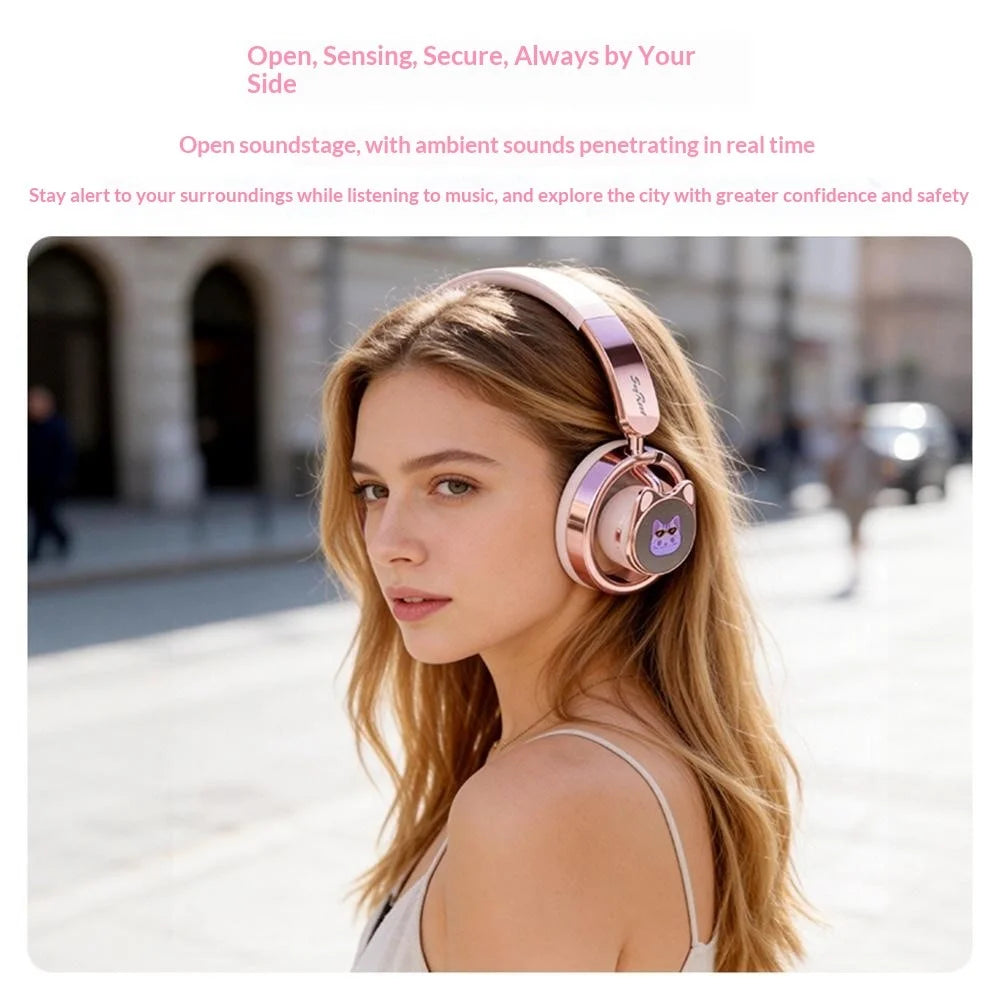 SAYROSE RJ-98 Cat Ear Design Gaming Headset Bluetooth-compatible V6.0 800mAh Over-Ear Open Back Headphones for Women Girls - Pink - 3