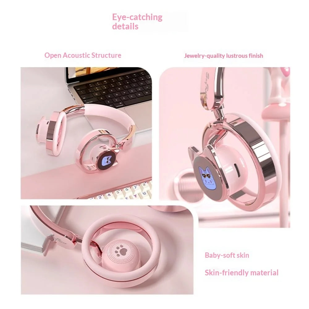 SAYROSE RJ-98 Cat Ear Design Gaming Headset Bluetooth-compatible V6.0 800mAh Over-Ear Open Back Headphones for Women Girls - Pink - 5