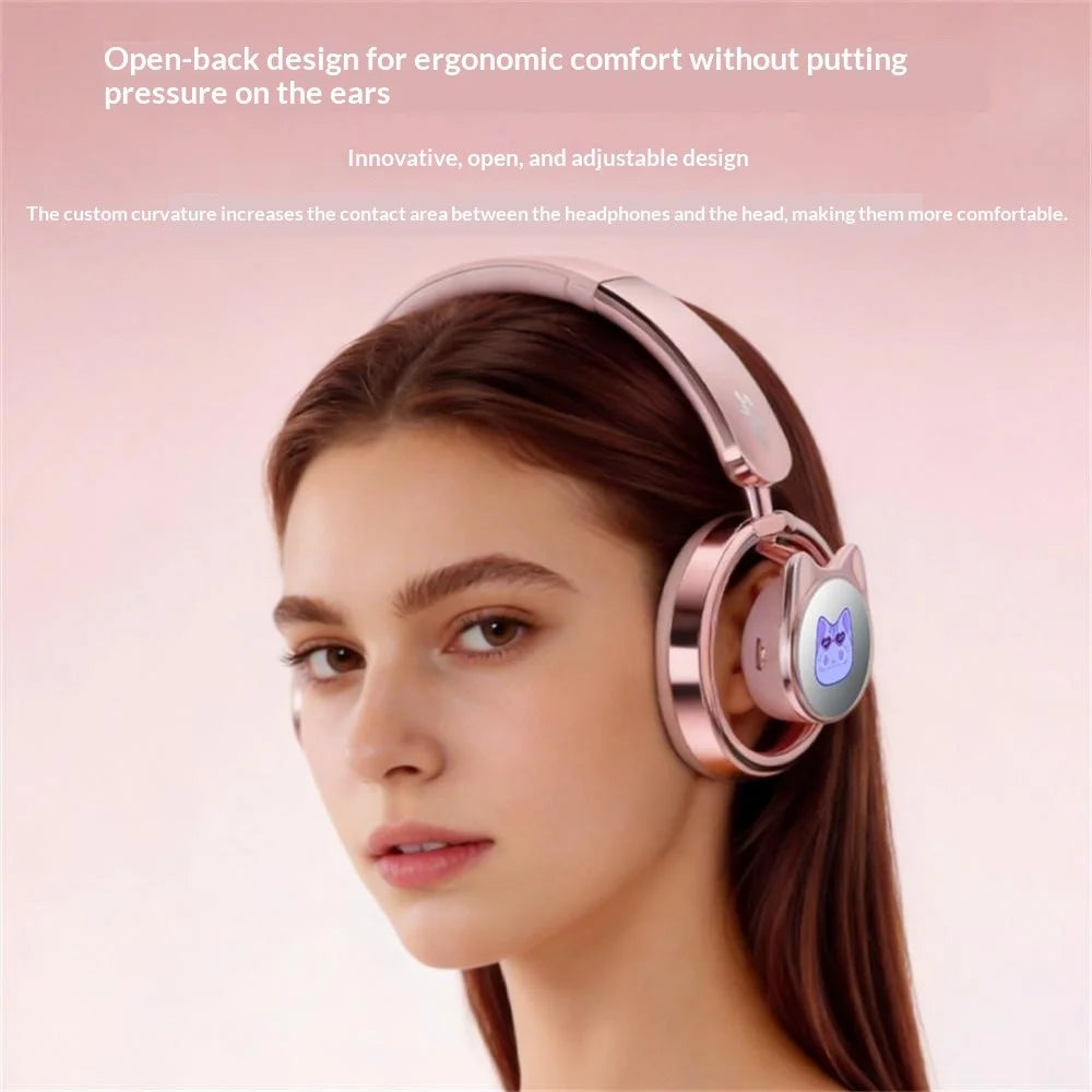 SAYROSE RJ-98 Cat Ear Design Gaming Headset Bluetooth-compatible V6.0 800mAh Over-Ear Open Back Headphones for Women Girls - Pink - 6