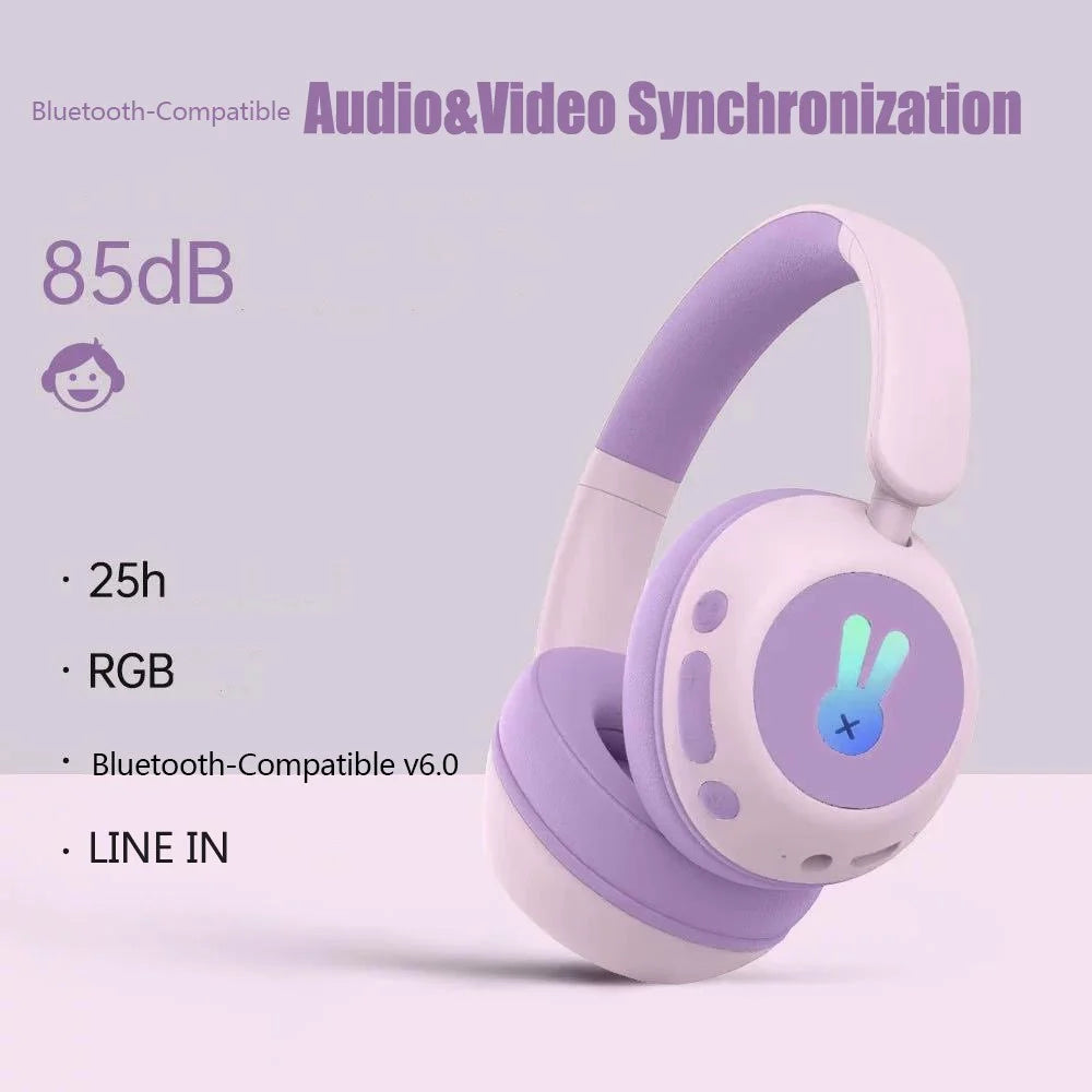BT08C Children Wireless Over-Ear Headphones Bluetooth-compatible 6.0 Headset with RGB Light - Pink+Purple - 2