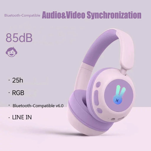 BT08C Children Wireless Over-Ear Headphones Bluetooth-compatible 6.0 Headset with RGB Light - Pink+Purple - 2
