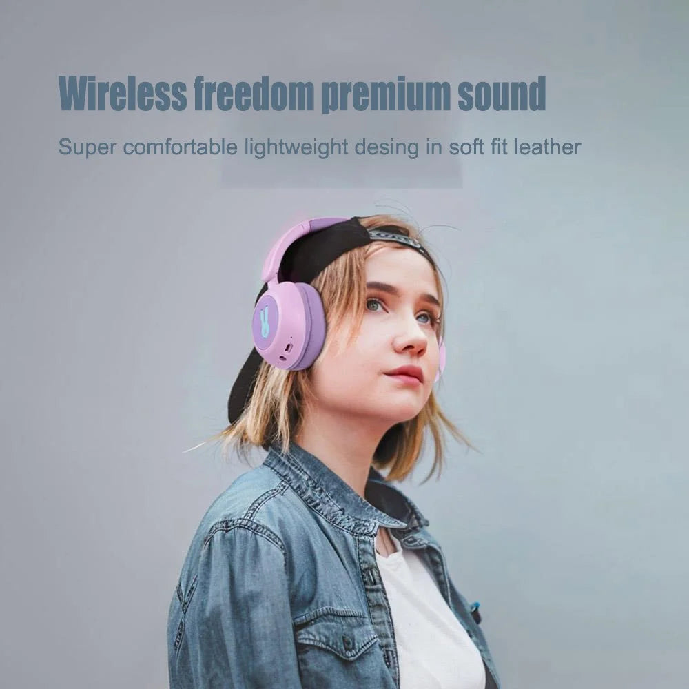 BT08C Children Wireless Over-Ear Headphones Bluetooth-compatible 6.0 Headset with RGB Light - Pink+Purple - 4