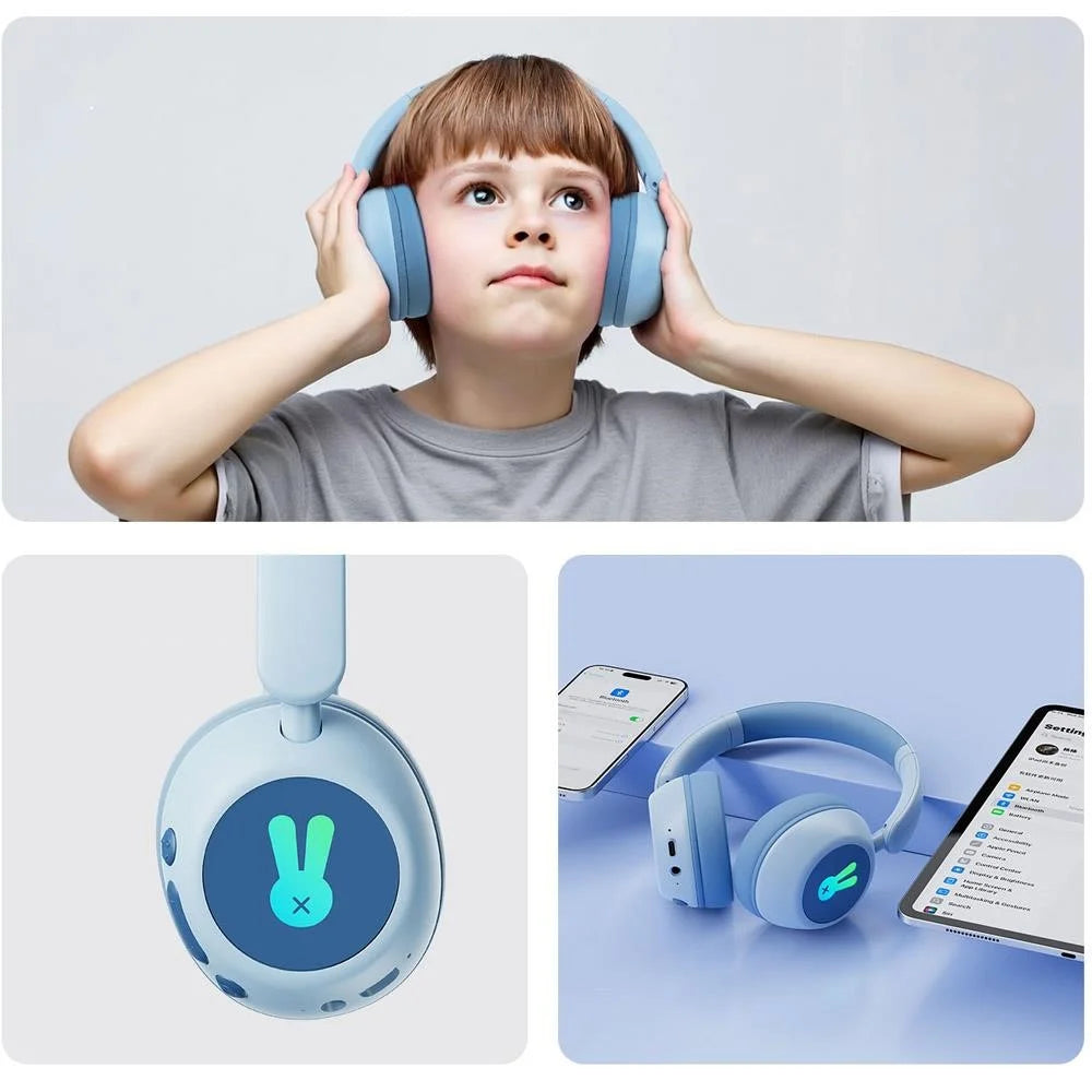 BT08C Children Wireless Over-Ear Headphones Bluetooth-compatible 6.0 Headset with RGB Light - Pink+Purple - 7